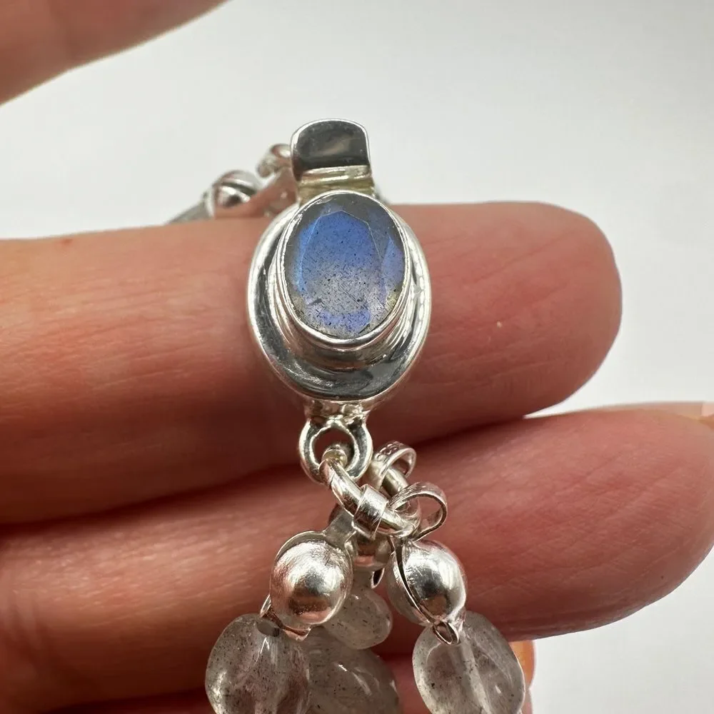 NWOT Labradorite and sterling silver, triple‎ stranded bracelet!
